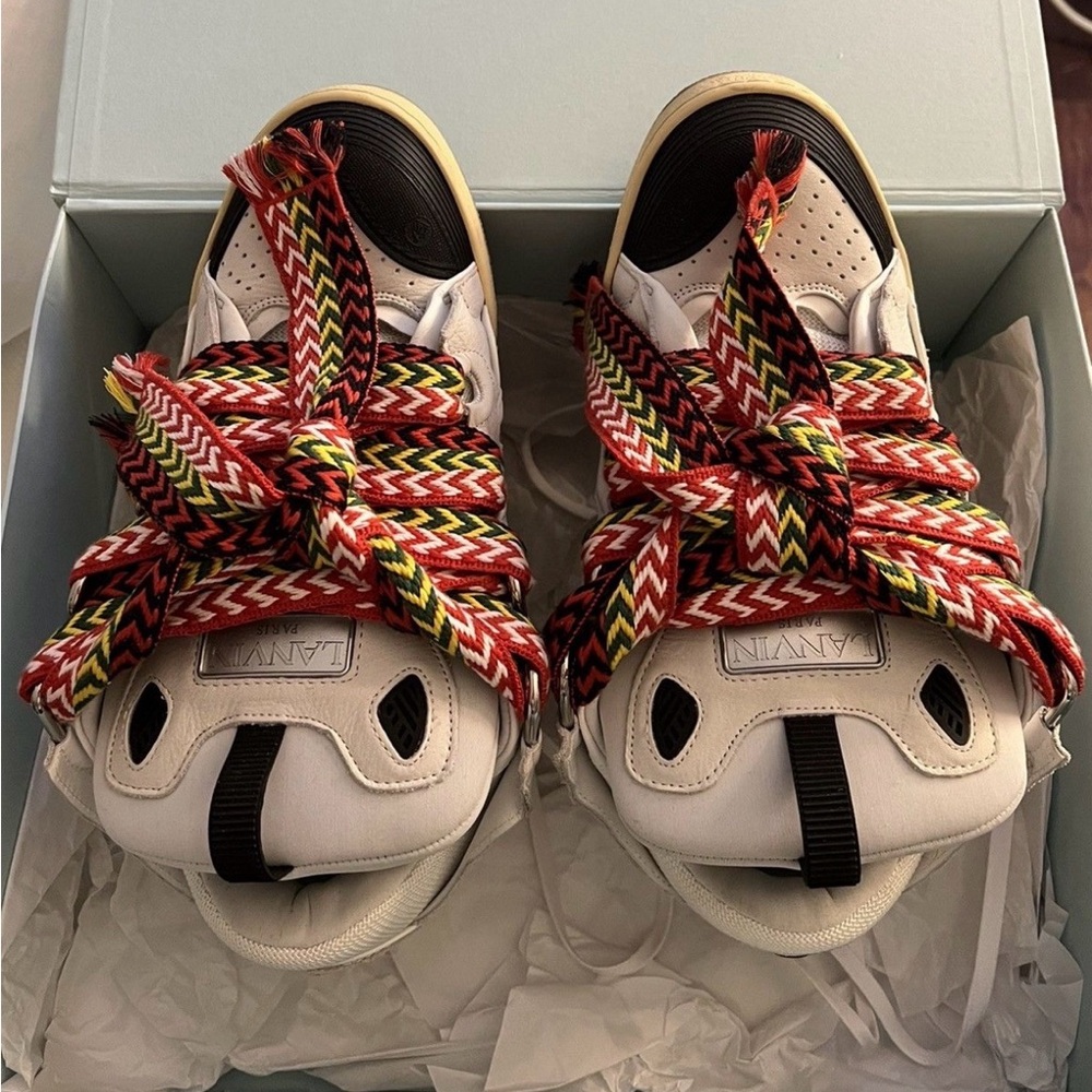 Lanvin Kids White Sneakers with Red and Yellow Accents